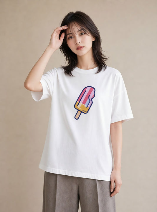 プリントTシャツ レディース アイス 食べ物 フード イラスト きれいめ ギフト 母の日 白T YMAZO