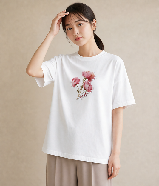 グラフィックTシャツ レディース ゆり 百合 花 花柄 イラスト 韓国風 休日 ペアコーデ 白T YMAZO