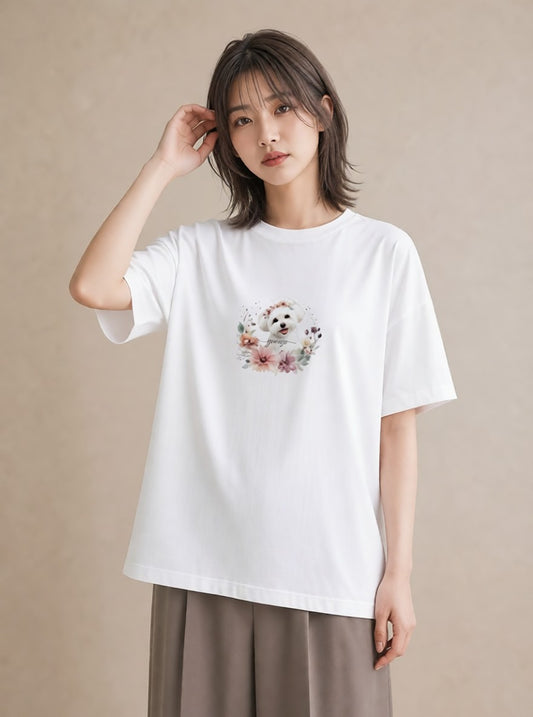プリントTシャツ レディース わんこ 犬 いぬ イラスト ゆるかわ クリスマス 旅行 白T YMAZO