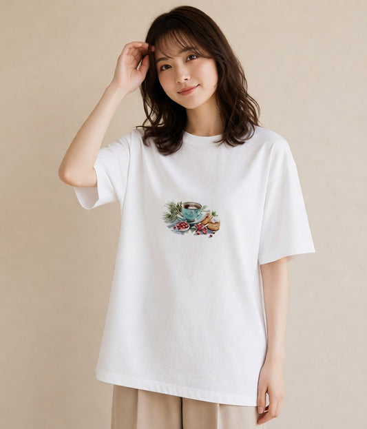 半袖Tシャツ レディース ハーブティー 食べ物 フード イラスト フェミニン ギフト 母の日 白T YMAZO