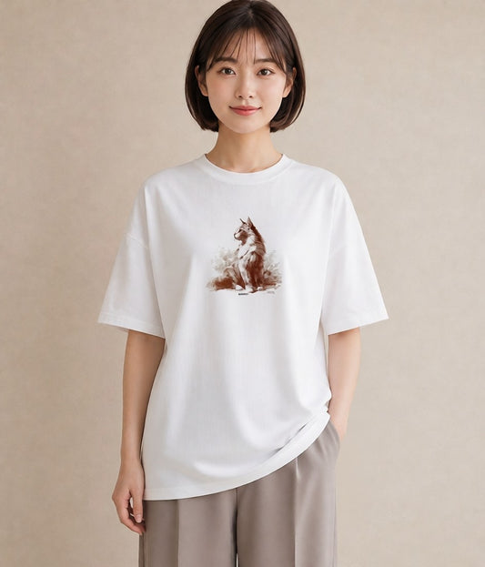 デザインTシャツ レディース 猫 ねこ イラスト 抜け感 通勤 在宅 白T YMAZO