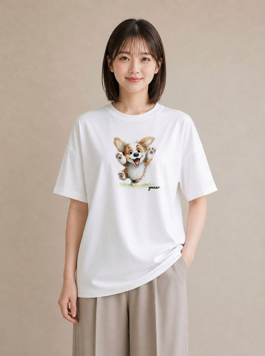 グラフィックTシャツ レディース わんこ 犬 いぬ イラスト 韓国風 敬老の日 ホワイトデー 白T YMAZO