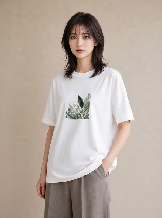 プリントTシャツ レディース モンステラ 植物 ボタニカル イラスト こなれ感 ママ カフェ服 白T YMAZO