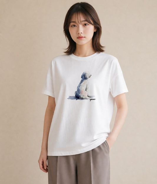 デザインTシャツ レディース ビションフリーゼ 犬 いぬ イラスト モード 誕生日プレゼント 綿100 白T YMAZO