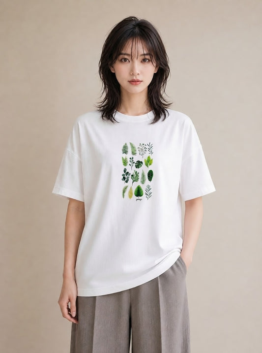 Tシャツ レディース ボタニカル 植物 イラスト ヴィンテージ風 週末コーデ 敬老の日 白T YMAZO