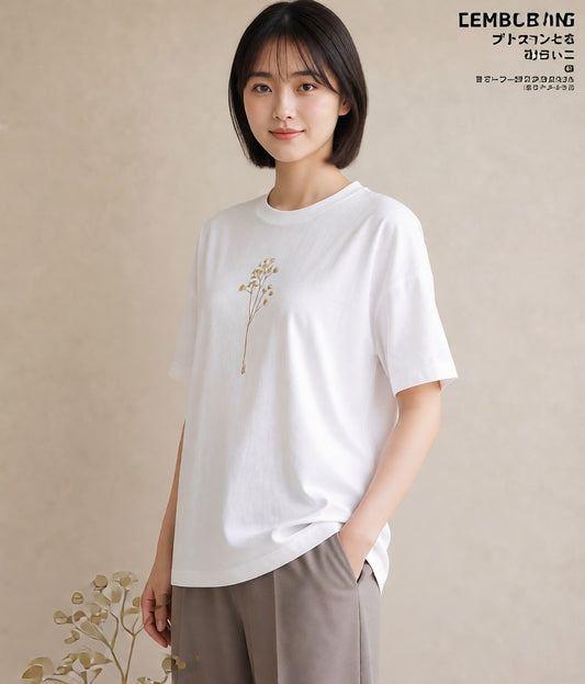 グラフィックTシャツ レディース カスミソウ かすみ草 花 花柄 イラスト ユニーク 買い物 夏コーデ 白T YMAZO