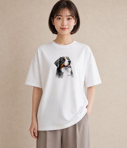 Tシャツ レディース バーニーズマウンテンドッグ 犬 いぬ イラスト ゆるコーデ ラフ レイヤード 白T YMAZO