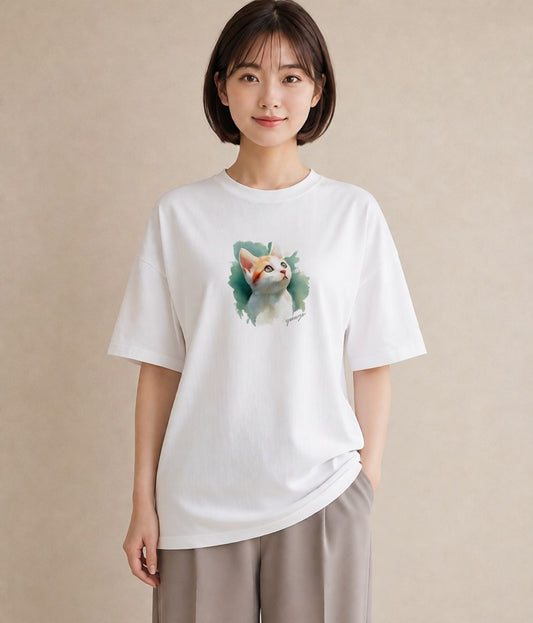 Tシャツ レディース ねこ 猫 ネコ イラスト ヴィンテージ風 誕生日プレゼント 綿100 白T YMAZO