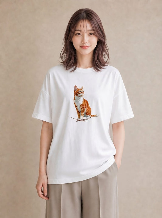 Tシャツ レディース 三毛猫 みけねこ 三毛 猫 ねこ イラスト こなれ感 お揃い 親子 白T YMAZO