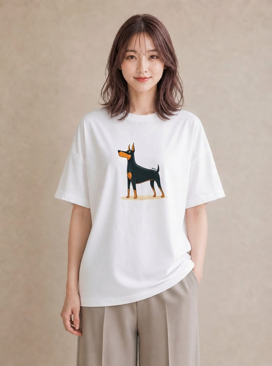 グラフィックTシャツ レディース ロングコートチワワ 犬 いぬ イラスト こなれ感 在宅 公園 白T