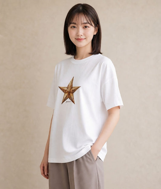 プリントTシャツ レディース スター 星空 宇宙 イラスト ゆるかわ デート 帰省 白T YMAZO