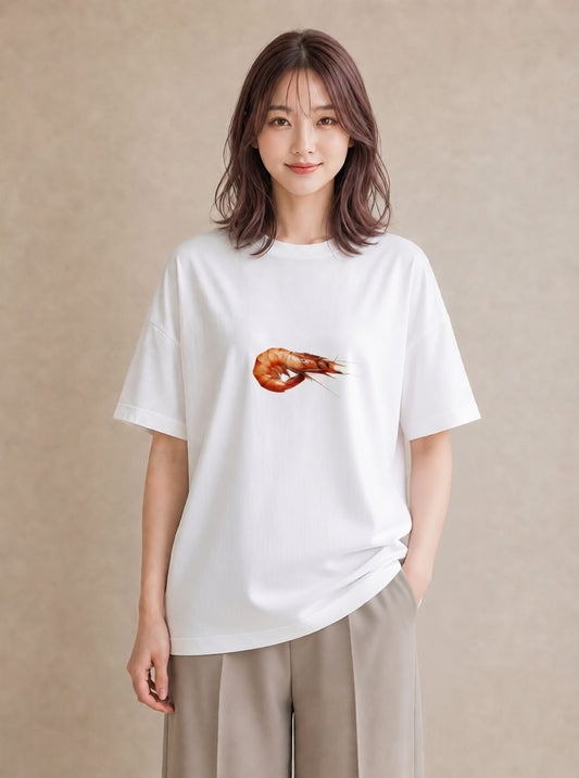 半袖Tシャツ レディース エビ 海の生き物 海 イラスト 水彩風 ビーチ デイリーウェア 白T YMAZO