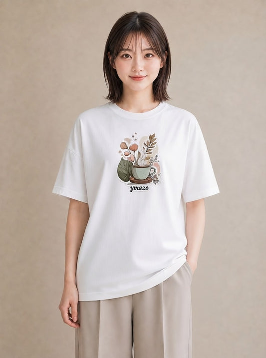 Tシャツ レディース カフェオレ 食べ物 フード イラスト ナチュラル 在宅 公園 白T YMAZO