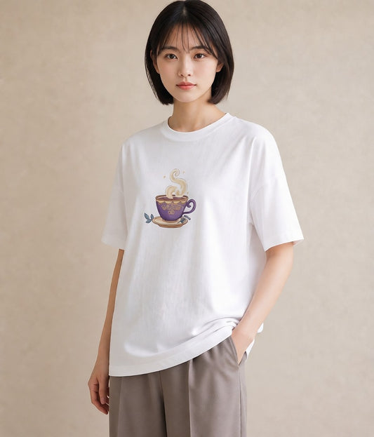 グラフィックTシャツ レディース カフェラテ 食べ物 フード イラスト レトロ 秋コーデ おしゃれギフト 白T YMAZO