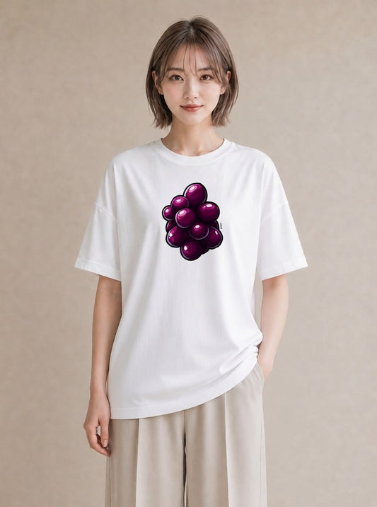 グラフィックTシャツ レディース ぶどう 葡萄 食べ物 フード イラスト 水彩風 友達ギフト 部屋着 白T YMAZO