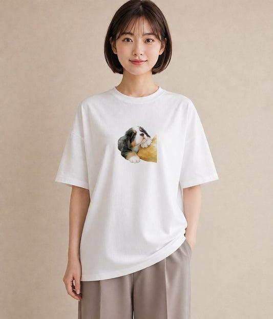 デザインTシャツ レディース バーニーズマウンテンドッグ 犬 いぬ イラスト 水彩風 旅行 母娘コーデ 白T YMAZO