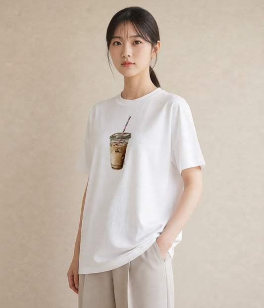 デザインTシャツ レディース コーヒー 珈琲 カフェ 食べ物 フード イラスト お洒落 デイリーウェア 休日 白T YMAZO