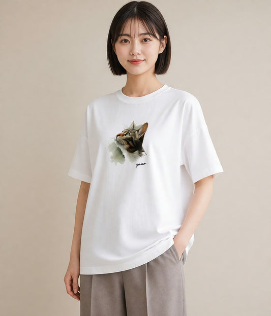 グラフィックTシャツ レディース サバトラ 猫 ねこ イラスト 北欧風 女子会 お揃い 白T YMAZO
