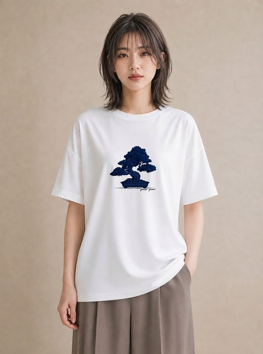 プリントTシャツ レディース 盆栽 植物 ボタニカル イラスト ゆるかわ 買い物 夏コーデ 白T YMAZO