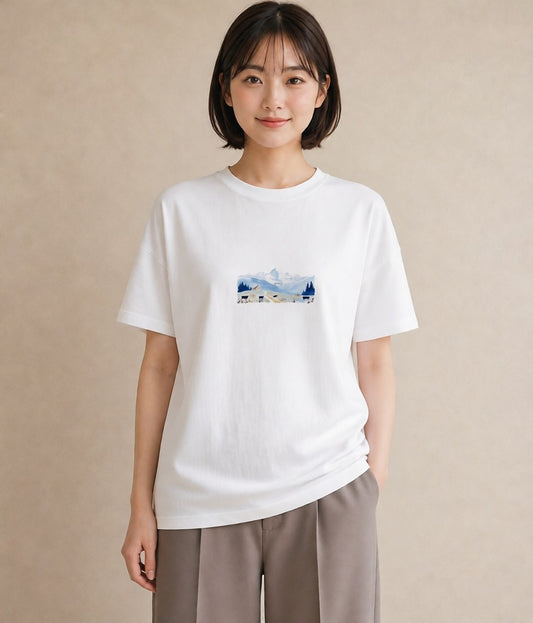 Tシャツ レディース 山 星空 宇宙 イラスト アート風 お揃い 親子 白T YMAZO