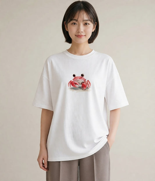 グラフィックTシャツ レディース ヤドカリ 海の生き物 海 イラスト ミニマル 自分用 ルームウェア 白T YMAZO