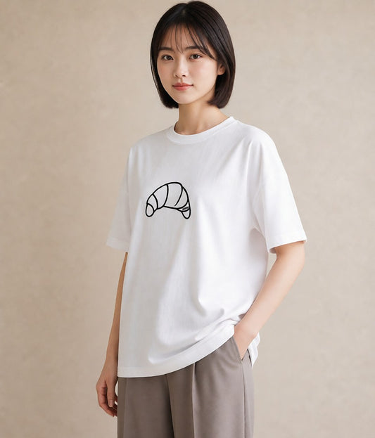 プリントTシャツ レディース クロワッサン 食べ物 フード イラスト 抜け感 女性 旅行用 白T YMAZO