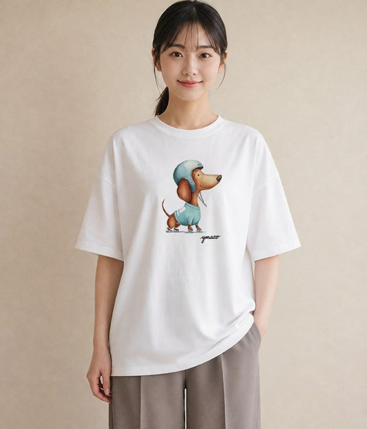 デザインTシャツ レディース ミニチュアダックスフンド 犬 いぬ イラスト カジュアルコーデ 買い物 白T