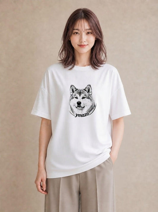 Tシャツ レディース 秋田犬 犬 いぬ イラスト ゆるかわ 旅行用 海 白T YMAZO