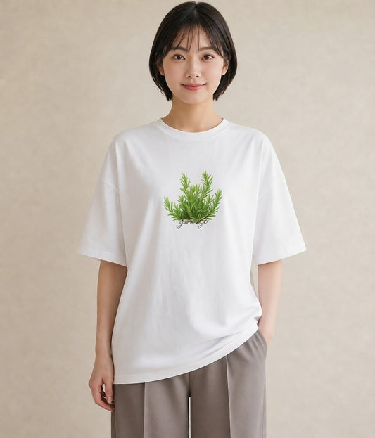 プリントTシャツ レディース ハーブ 植物 ボタニカル イラスト ゆるかわ ペアコーデ 秋コーデ 白T YMAZO