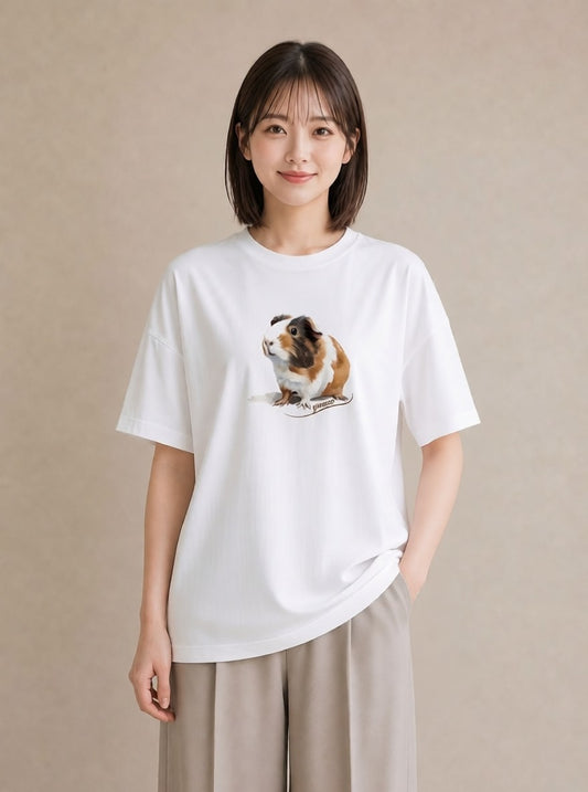 Tシャツ レディース ゴールデンハムスター ペット 動物 イラスト 線画 ルームウェア ギフト 白T YMAZO