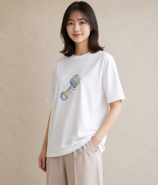 グラフィックTシャツ レディース マカロン 食べ物 フード イラスト きれいめ 買い物 夏コーデ 白T YMAZO