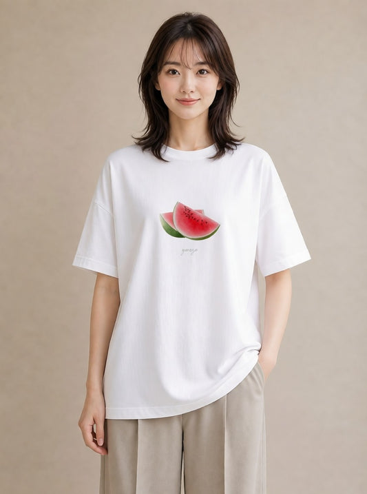 Tシャツ レディース メロン 食べ物 フード イラスト 北欧風 部屋着 女性向けギフト 白T YMAZO