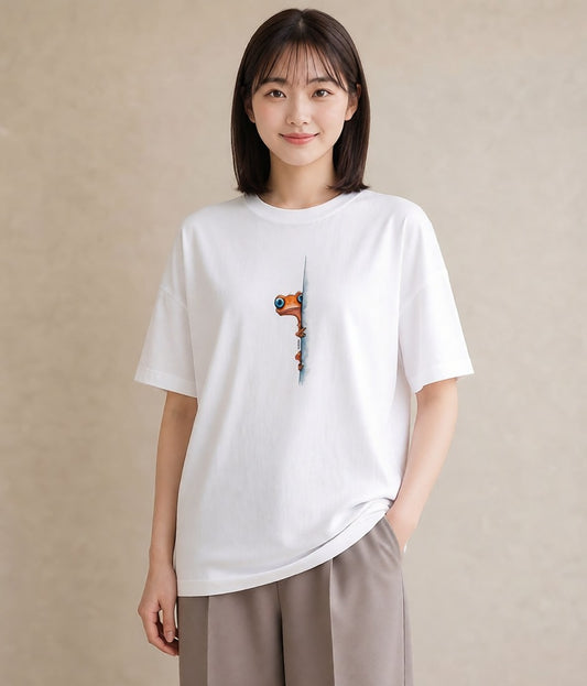 半袖Tシャツ レディース アマガエル ペット 動物 イラスト ガーリー ママ カフェ服 白T YMAZO