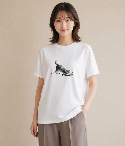 半袖Tシャツ レディース ブリティッシュショートヘア 猫 ねこ イラスト お洒落 旅行 母娘コーデ 白T YMAZO