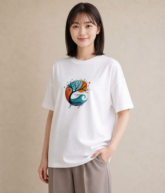 プリントTシャツ レディース 青の水彩 風景 ブルー ナチュラル アンティーク イラスト 線画 姉妹 送別ギフト 白T