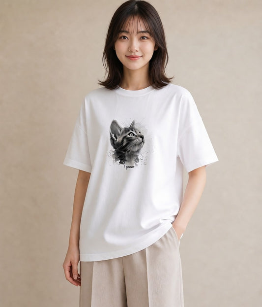 プリントTシャツ レディース 三毛猫 みけねこ 三毛 猫 ねこ イラスト 個性的 ミセス 春コーデ 白T YMAZO