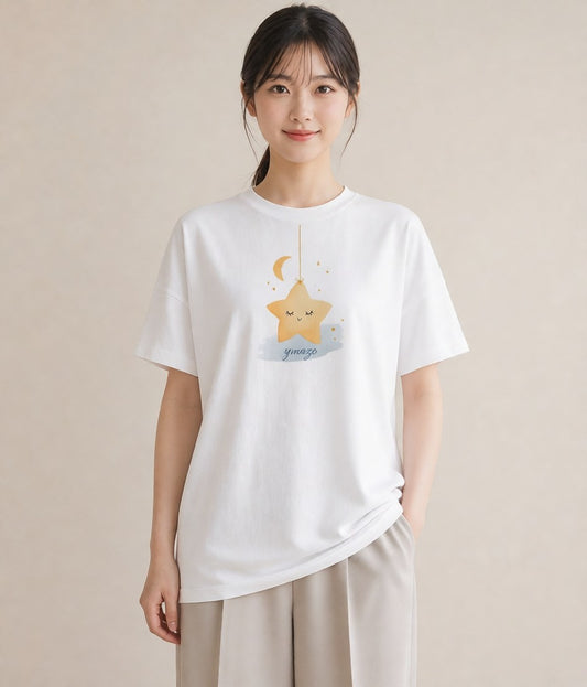 グラフィックTシャツ レディース 星 星空 宇宙 イラスト ナチュラル デート 帰省 白T YMAZO