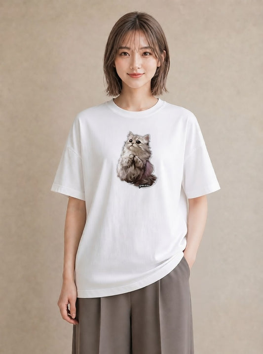 半袖Tシャツ レディース ソマリ 猫 ねこ イラスト 上品 デイリーウェア 休日 白T YMAZO