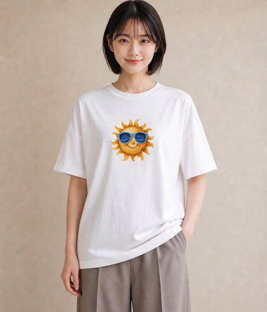 グラフィックTシャツ レディース 太陽 星空 宇宙 イラスト ガーリー 夏コーデ 通学 白T YMAZO