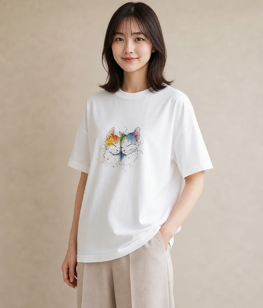 Tシャツ レディース 猫好き 猫 ねこ イラスト 友達ギフト 部屋着 白T YMAZO