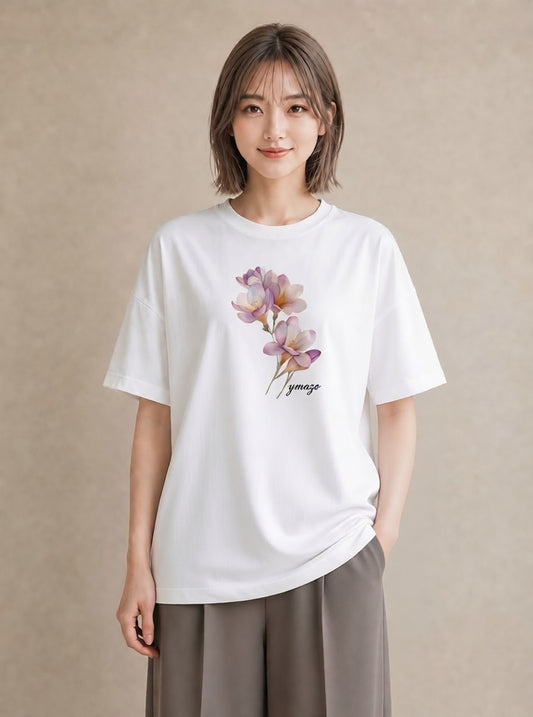 デザインTシャツ レディース パンジー 花 花柄 イラスト カジュアル デート 帰省 白T YMAZO