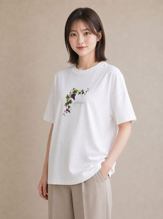 Tシャツ レディース ぶどう 葡萄 食べ物 フード イラスト 個性的 春コーデ 姉妹 白T YMAZO