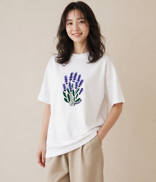 Tシャツ レディース ラベンダー 花 花柄 イラスト アート風 ギフト 母の日 白T YMAZO