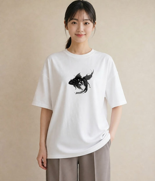 デザインTシャツ レディース 出目金 ペット 動物 イラスト 北欧風 姉妹 送別ギフト 白T YMAZO