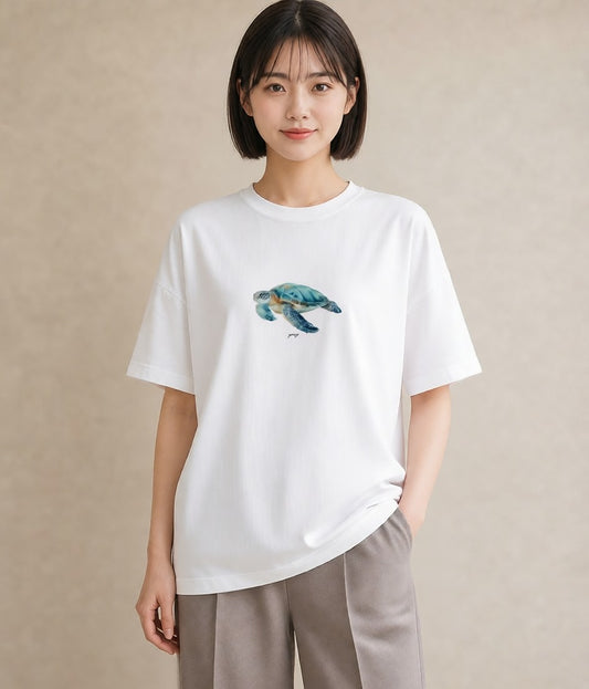 プリントTシャツ レディース ゼニガメ ペット 動物 イラスト ヴィンテージ風 通学 誕生日プレゼント 白T YMAZO