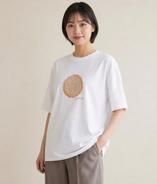デザインTシャツ レディース パン 食べ物 フード イラスト ポップ 自分用 ルームウェア 白T YMAZO