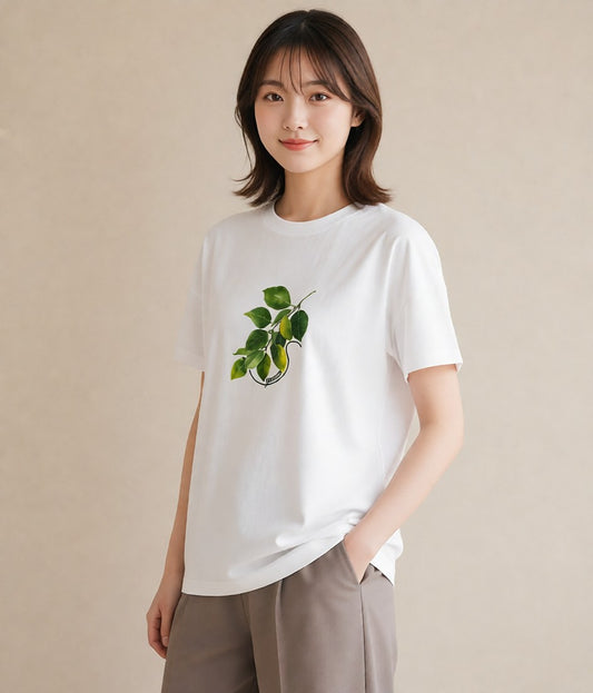 半袖Tシャツ レディース 新緑 植物 ボタニカル イラスト レトロ お揃い 親子 白T YMAZO