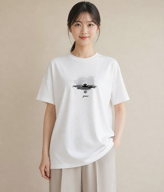 グラフィックTシャツ レディース 傘 水たまり 雨 ナチュラル アンティーク イラスト ポップ お揃い 親子 白T
