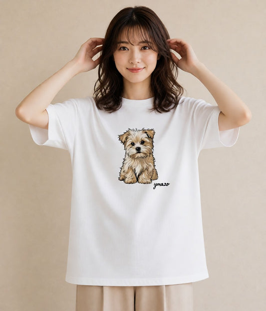 グラフィックTシャツ レディース 子犬 犬 いぬ イラスト シンプル 女性向けギフト 散歩 白T YMAZO