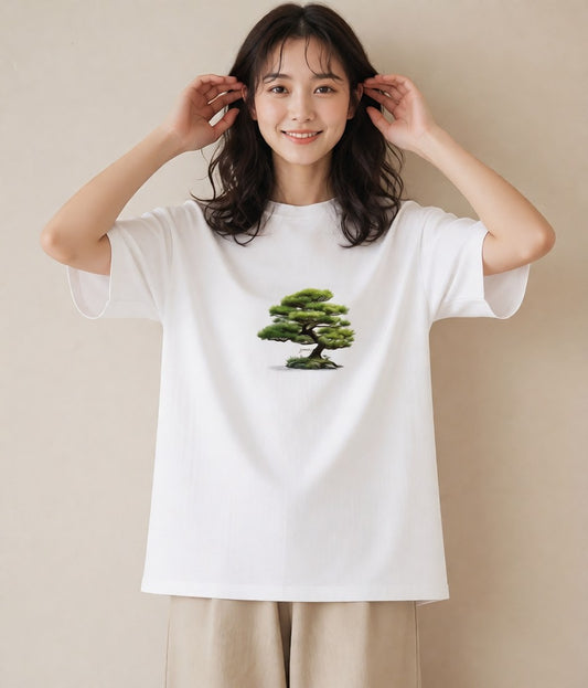 グラフィックTシャツ レディース 盆栽 植物 ボタニカル イラスト シンプル 友達ギフト 部屋着 白T YMAZO